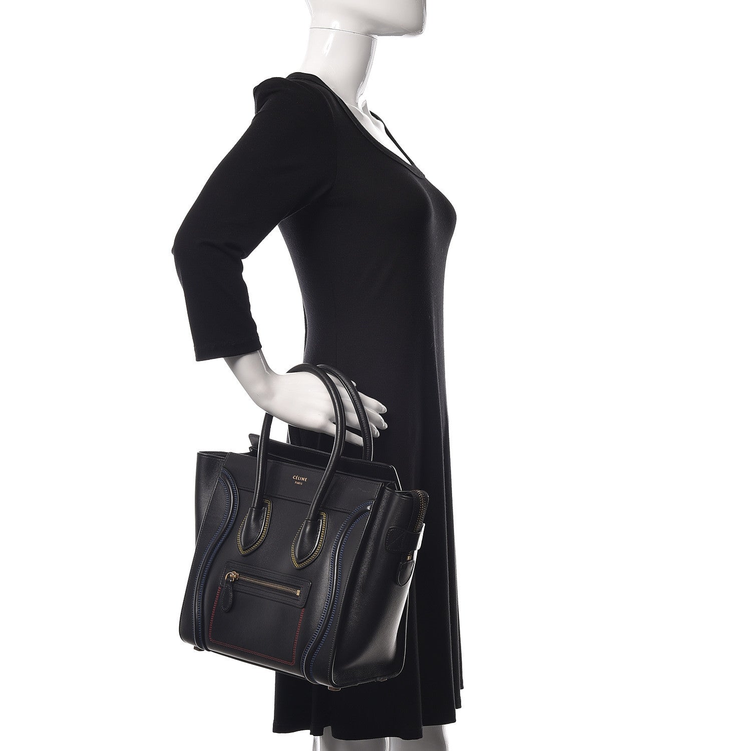 Celine Smooth Calfskin Multicolor Double Stitching Micro Luggage Black 2 of 10