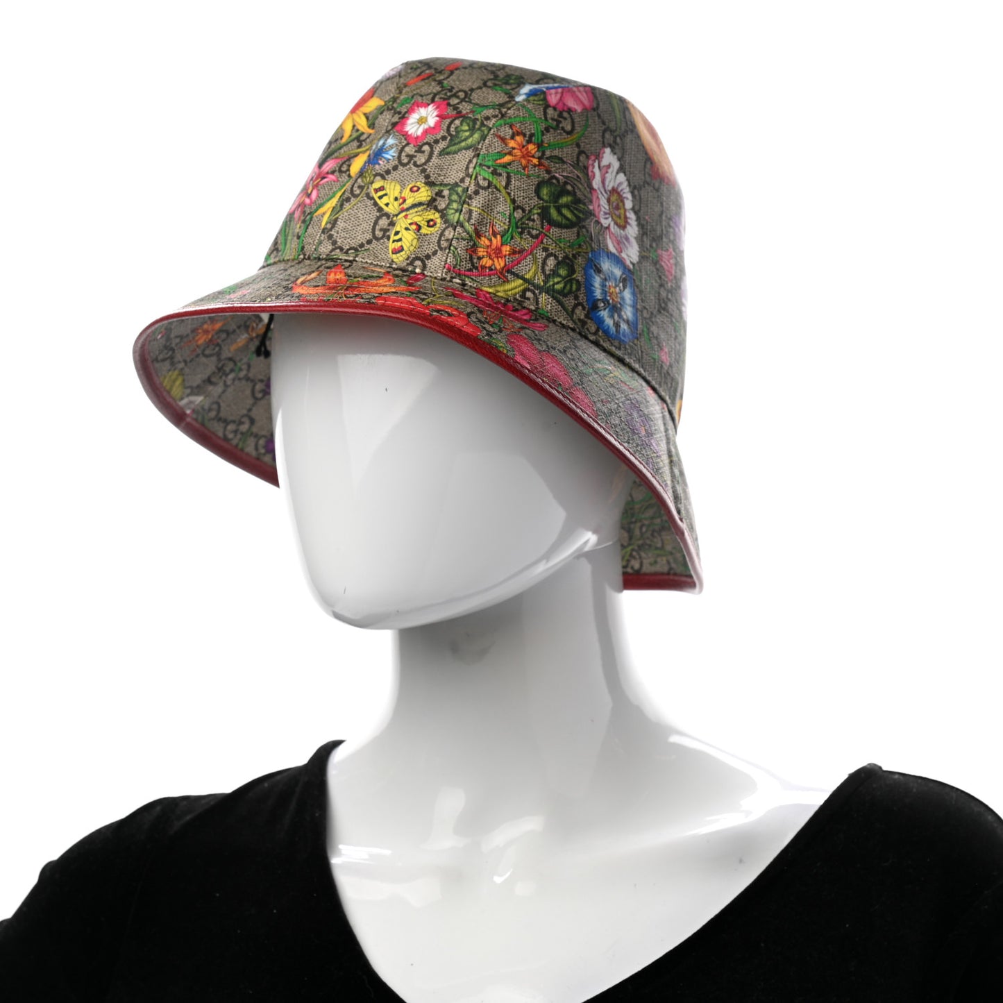 GG Supreme Monogram Flora Fedora Hat M Red