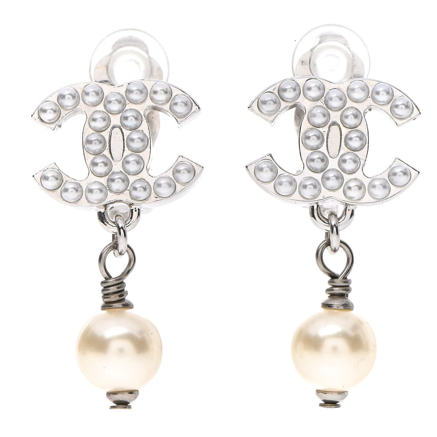Pearl CC Drop Earrings Silver