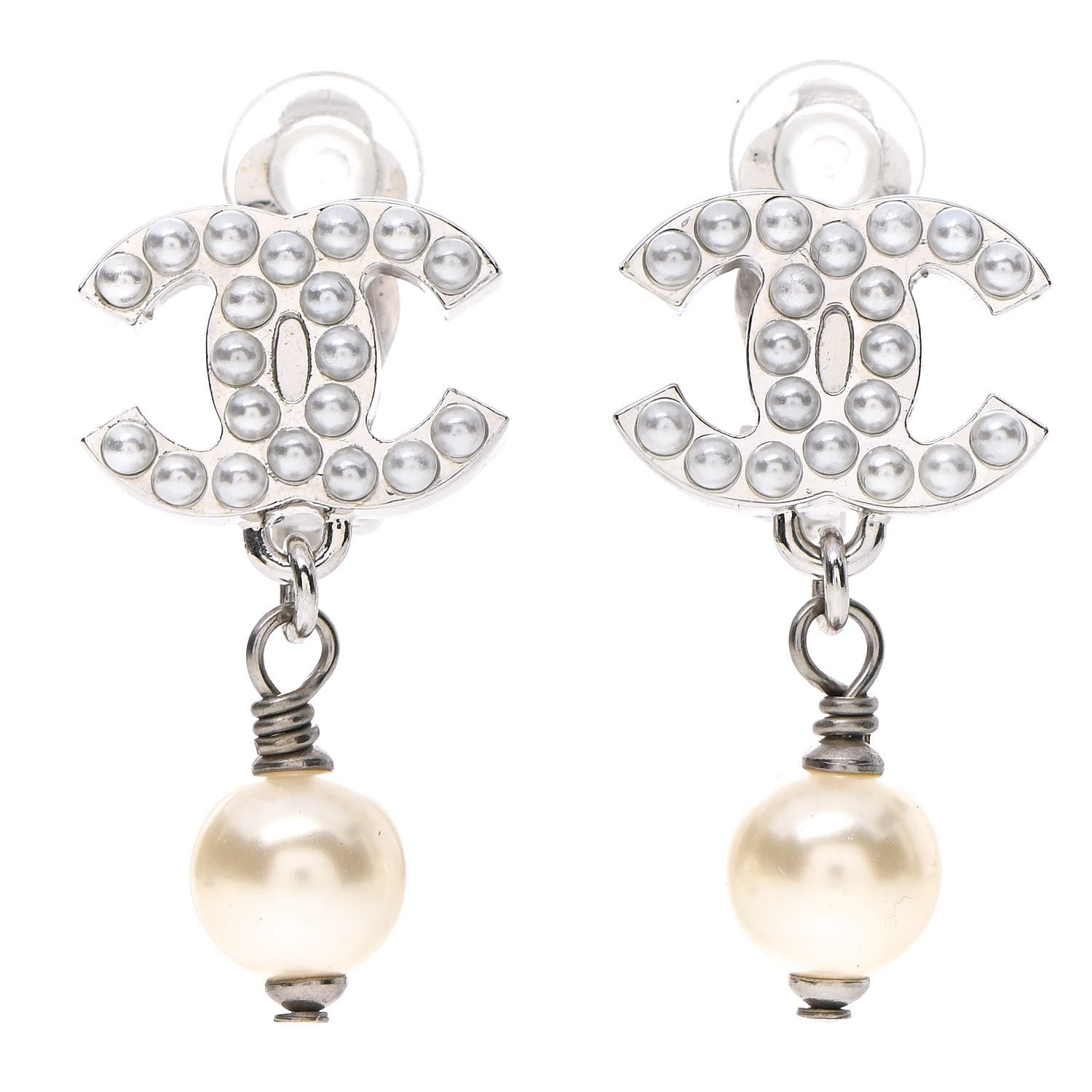 Chanel Pearl CC Drop Earrings Silver 1 of 4