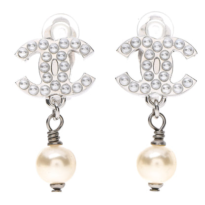 Chanel Pearl CC Drop Earrings Silver 1 of 4