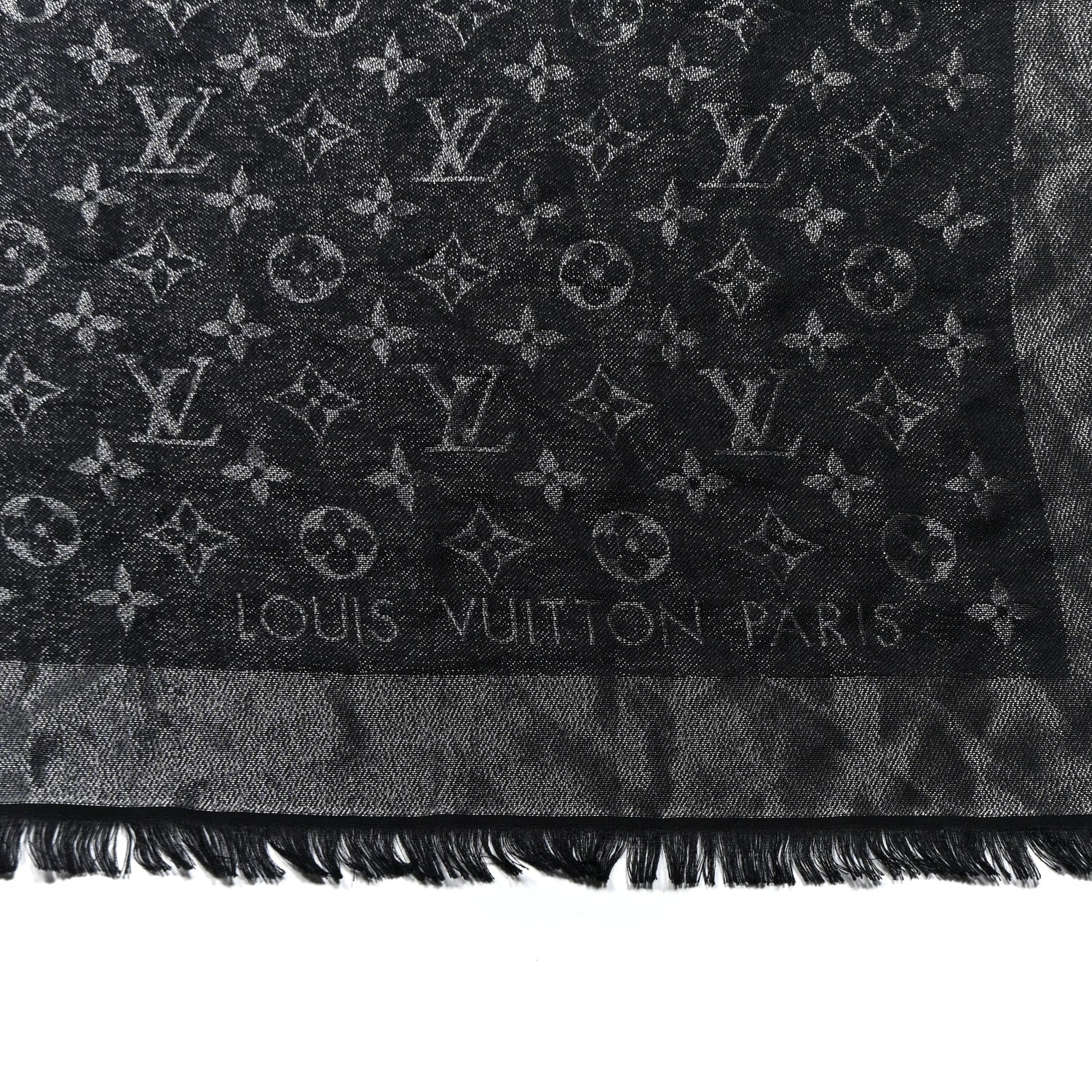 Louis Vuitton Silk Lurex Wool Monogram Shine Shawl Black 2 of 5