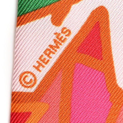 Hermes Silk Graff Graffiti Twilly Fuchsia Orange Vert 4 of 4
