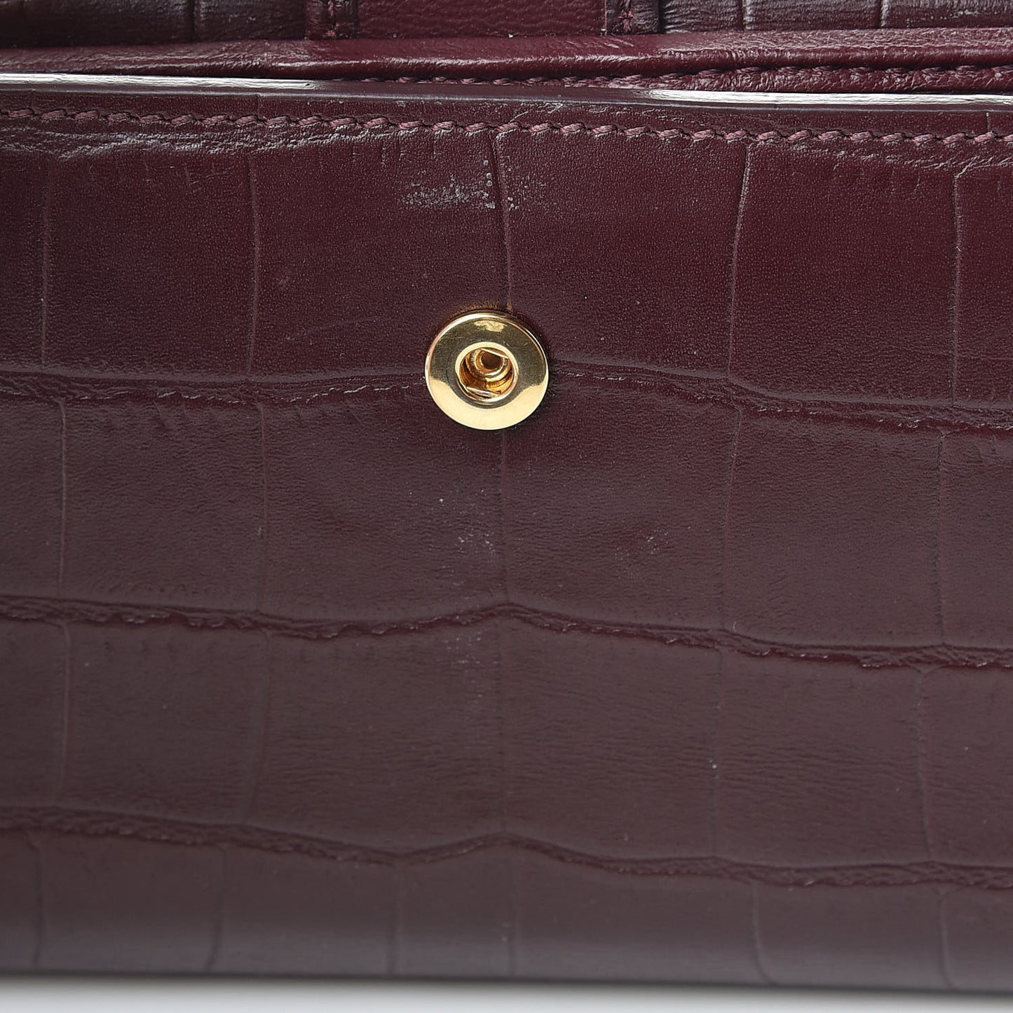 Silky Calfskin Crocodile Embossed Skull Continental Wallet Bordeaux