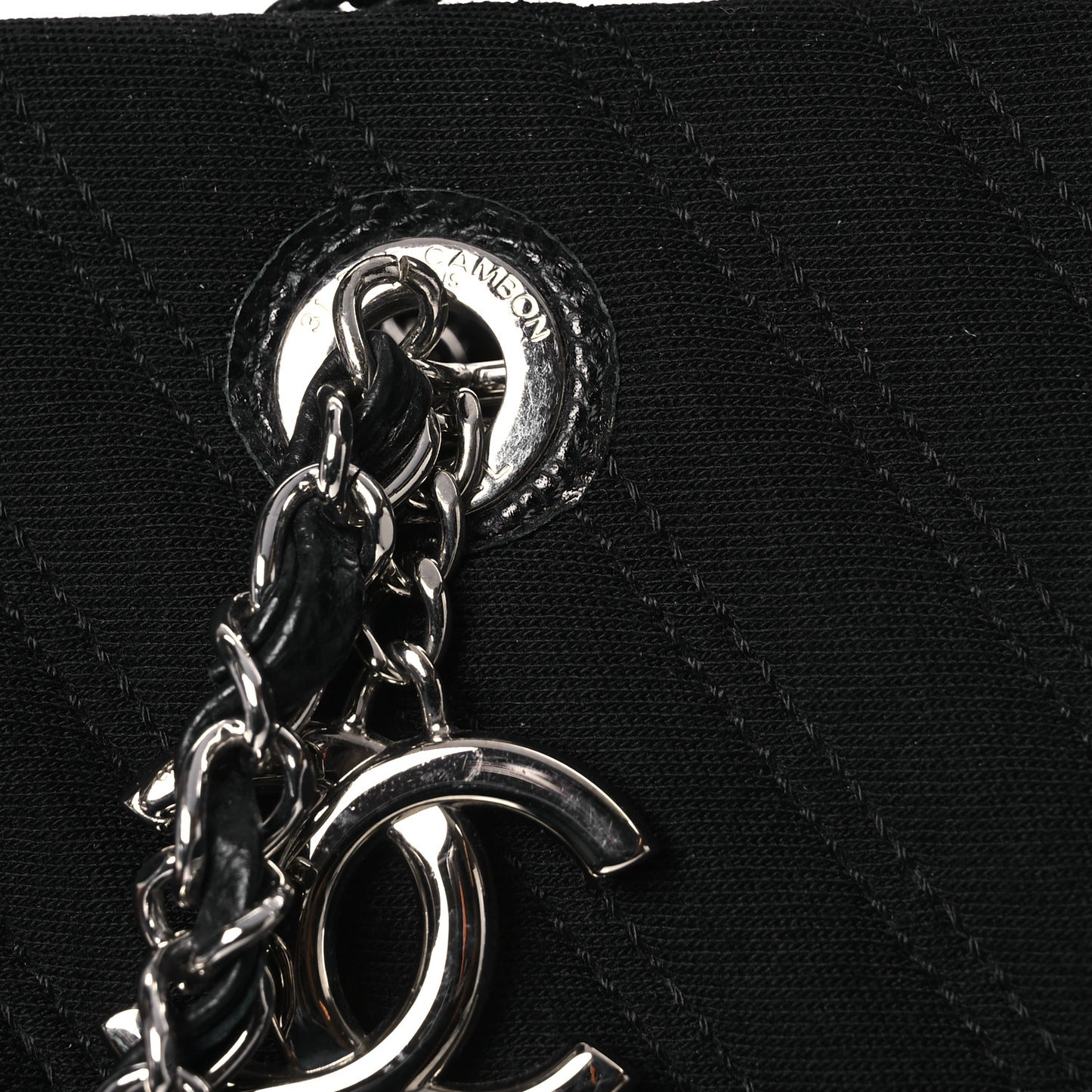 Canvas Caviar Chevron Shopper Tote Black