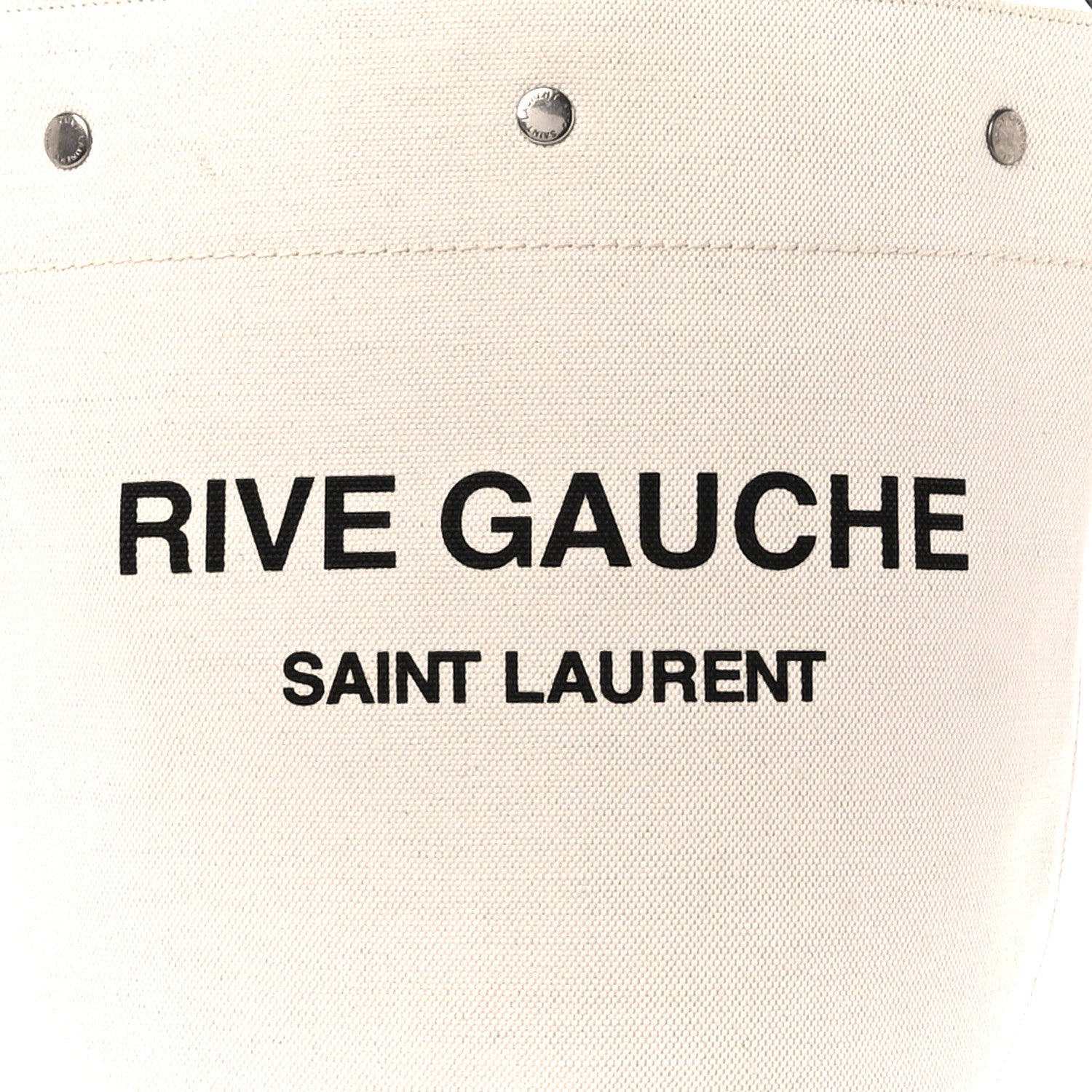 Saint Laurent Linen Calfskin Rive Gauche Bucket Bag Greggio Natural 12 of 15