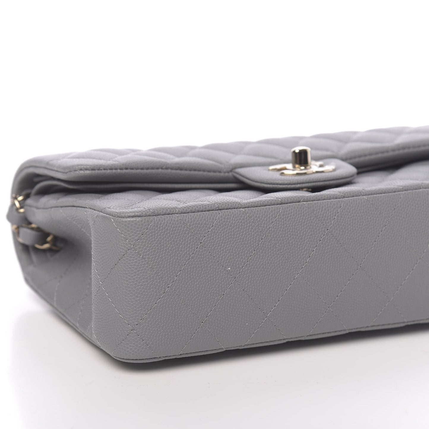 Caviar Quilted Small Double Flap Grey