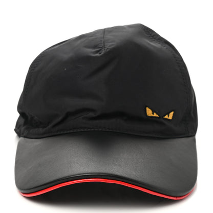 Fendi Nylon Lambskin Monster Eyes Baseball Hat 58 Black Rosso Gold 3 of 8