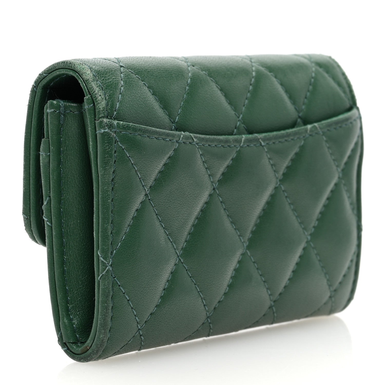Chanel Lambskin Quilted Flap Card Holder Wallet Green 3 of 11