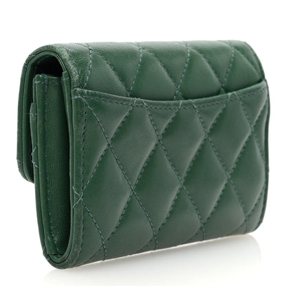 Chanel Lambskin Quilted Flap Card Holder Wallet Green 3 of 11