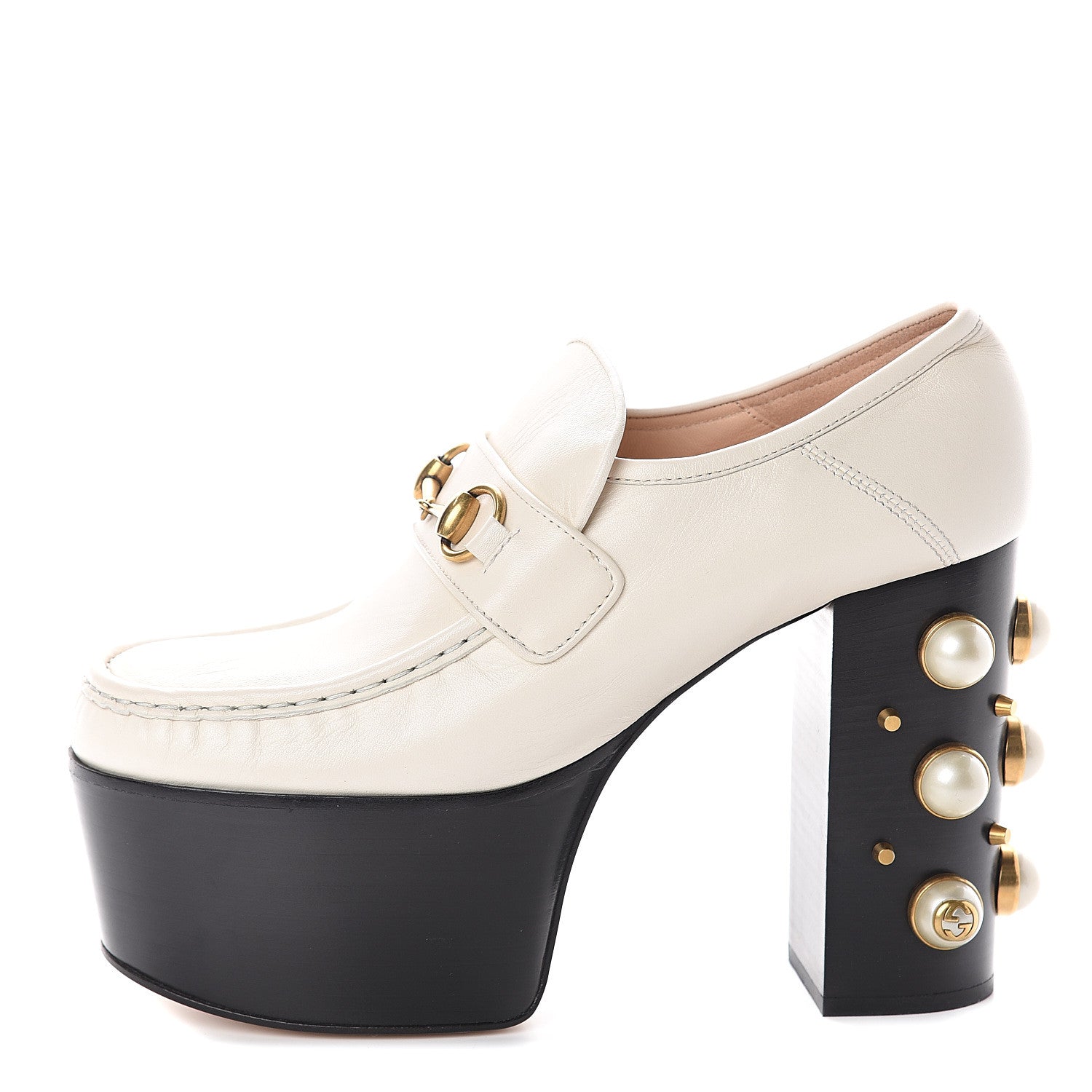 Gucci Malaga Kid Pearl Studded Vegas Platform Loafers 39 Mystic White 1 of 7