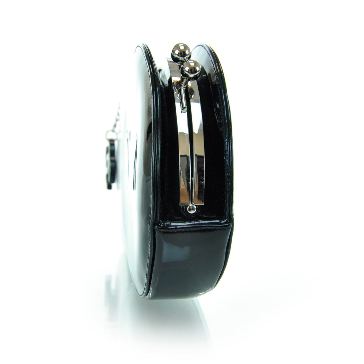 Patent Leather Kiss Lock Clutch Black Silver