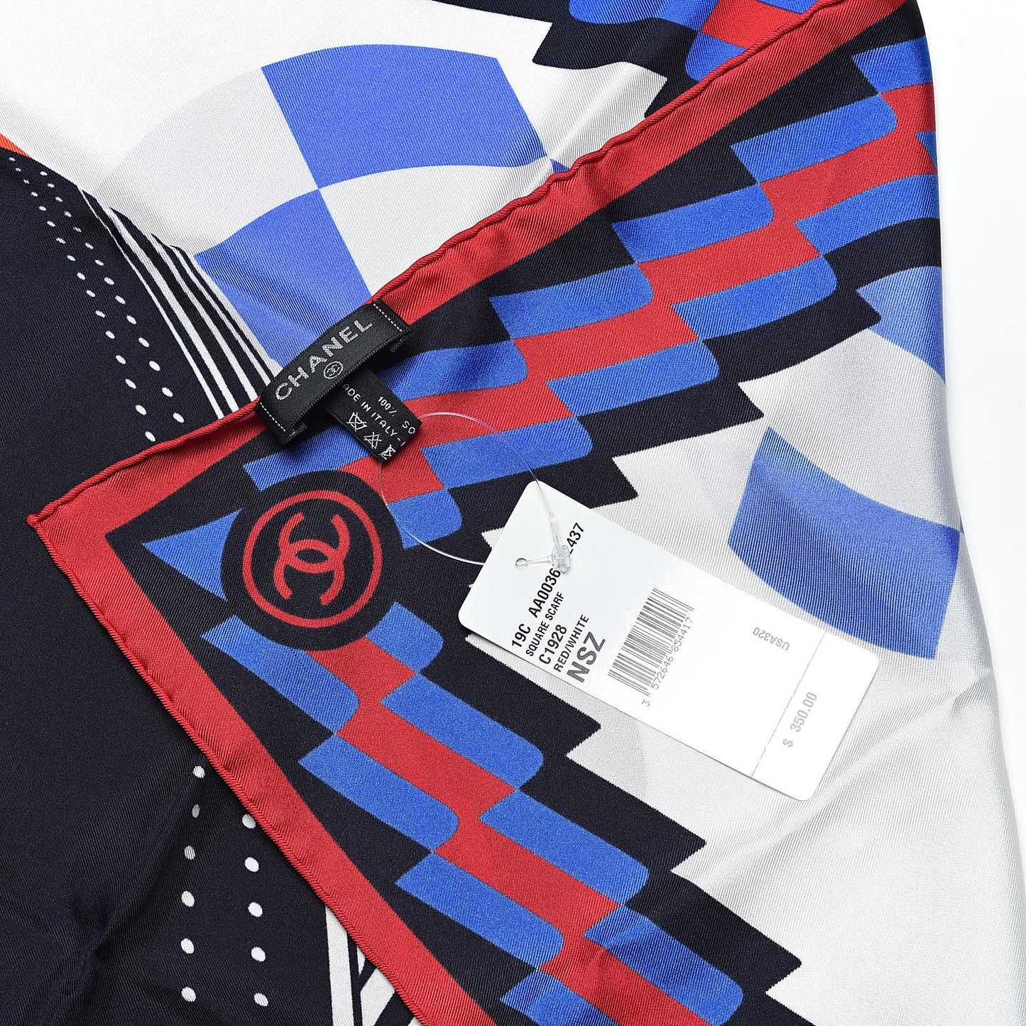 Silk Cruise Print CC Square Scarf Blue Red White