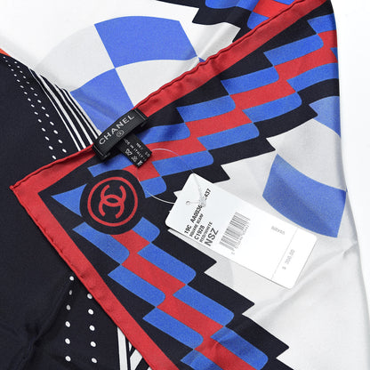 Chanel Silk Cruise Print CC Square Scarf Blue Red White 3 of 3