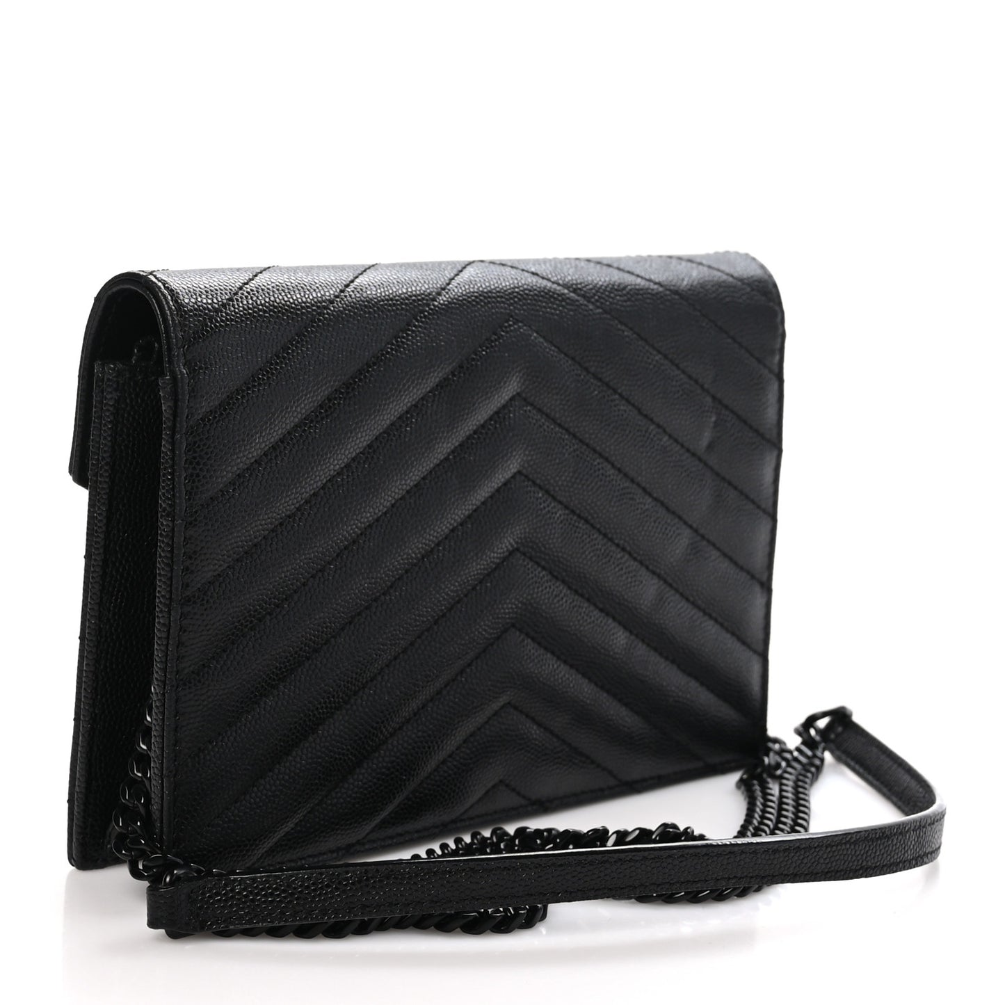 Grain De Poudre Matelasse Chevron Monogram Monochrome Envelope Chain Wallet Black