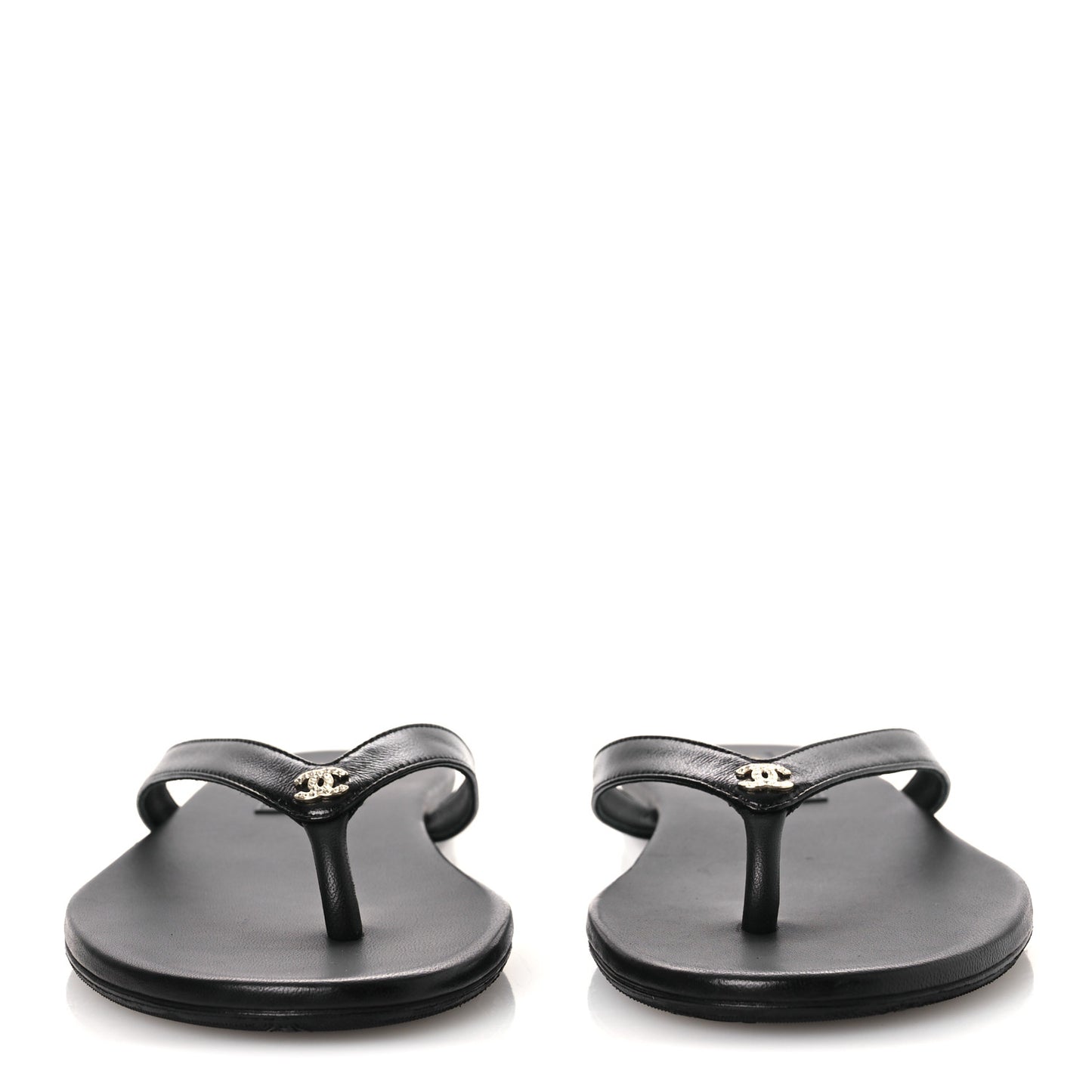 Shiny Lambskin Crystal CC Thong Sandals 38.5 Black