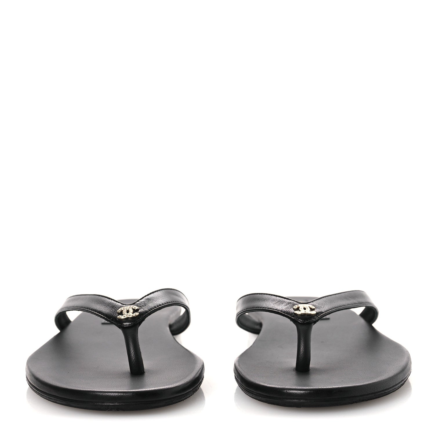 Chanel Shiny Lambskin Crystal CC Thong Sandals 38.5 Black 3 of 11