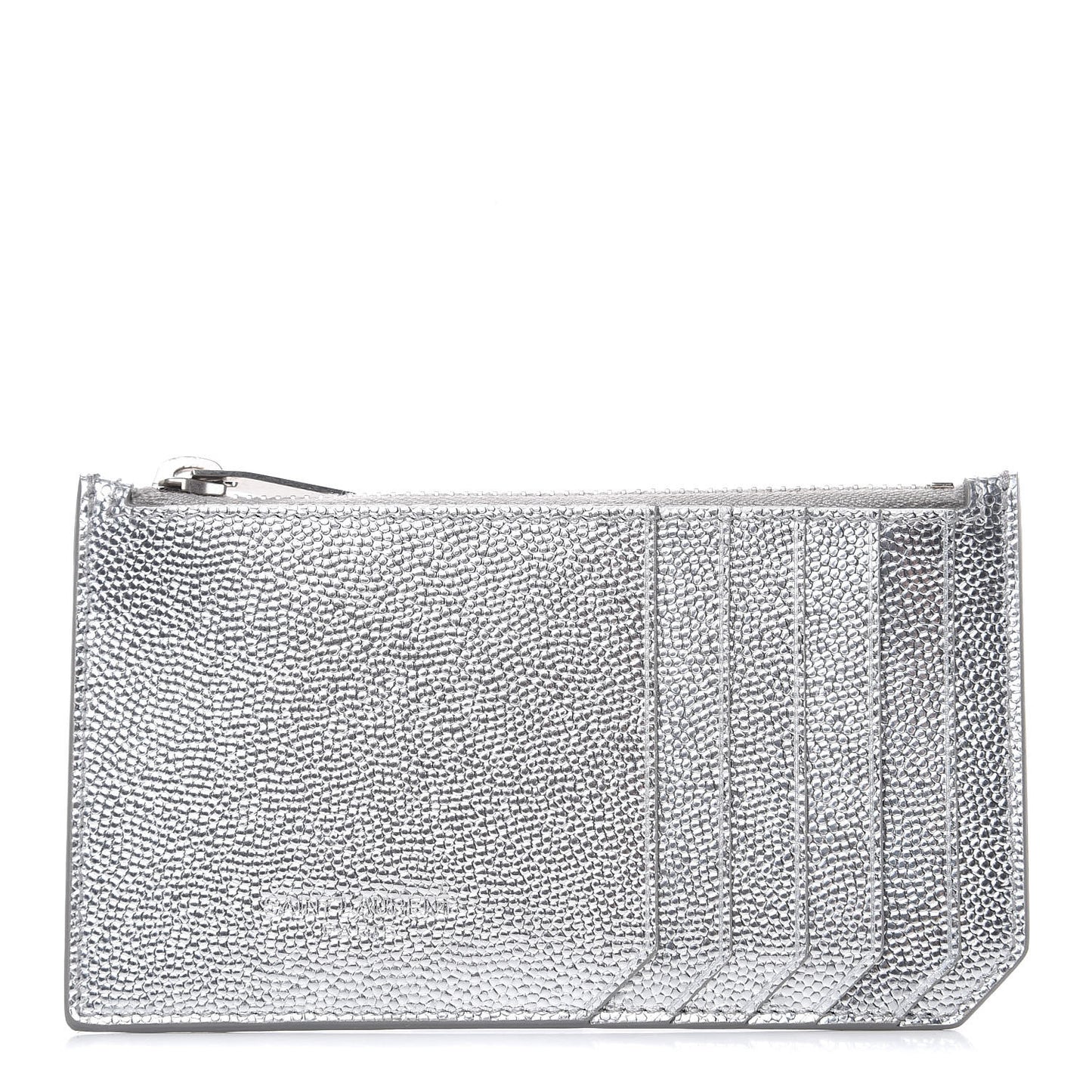 Grained Calfskin 5 Fragments Zip Pouch Card Holder Silver