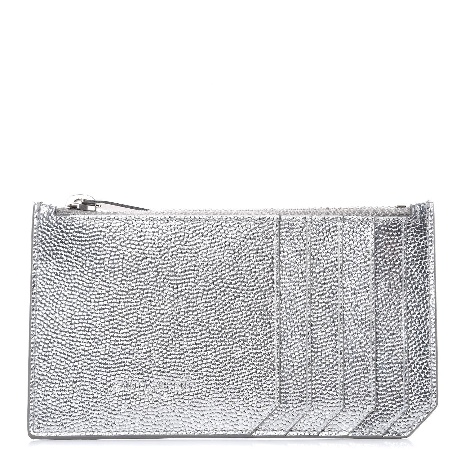 Saint Laurent Grained Calfskin 5 Fragments Zip Pouch Card Holder Silver 1 of 7