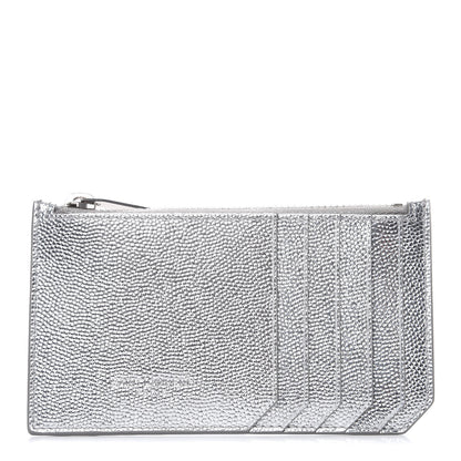 Saint Laurent Grained Calfskin 5 Fragments Zip Pouch Card Holder Silver 1 of 7