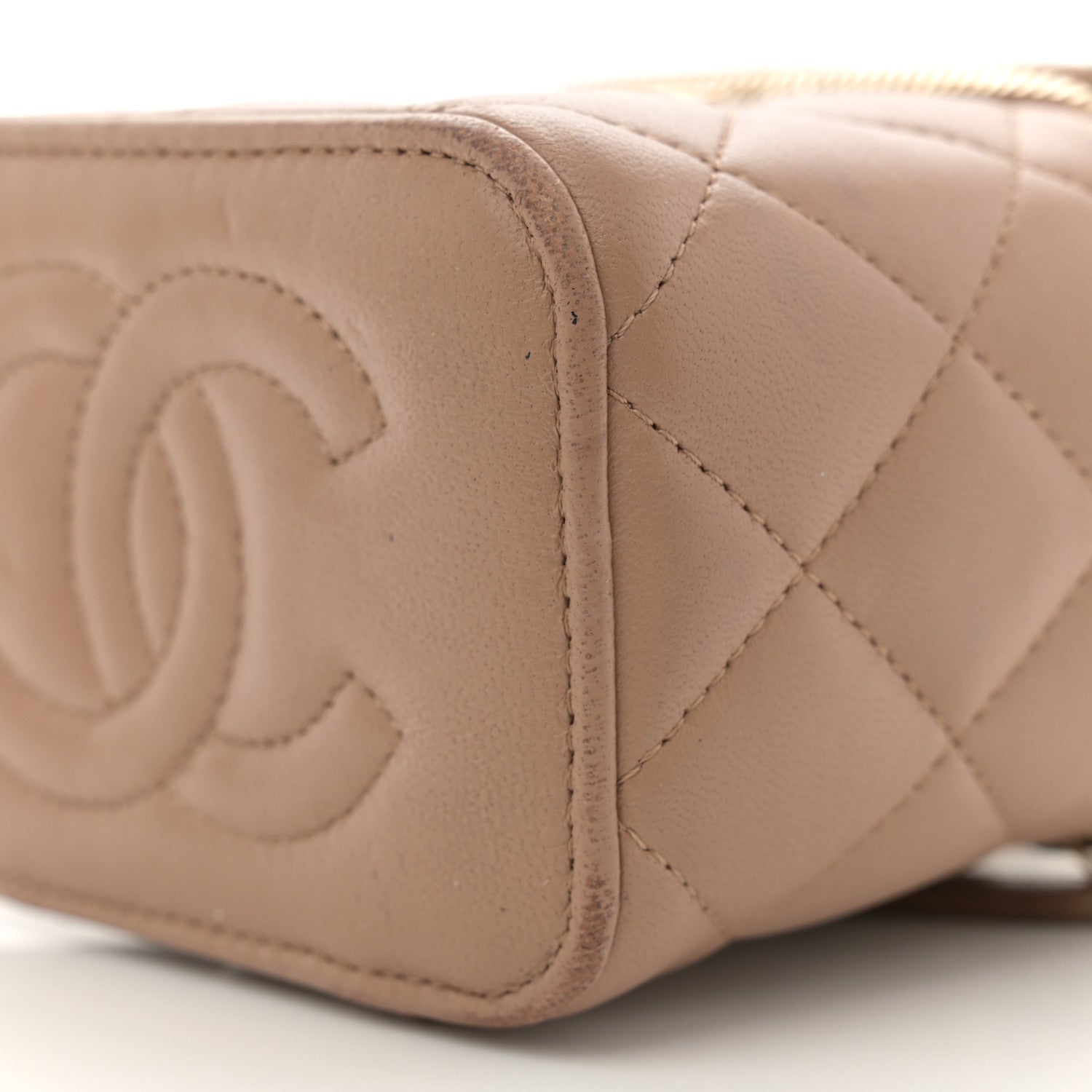 Chanel Lambskin Quilted Top Handle Mini Vanity Case With Chain Beige 10 of 14
