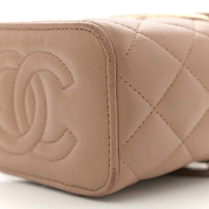 Chanel Lambskin Quilted Top Handle Mini Vanity Case With Chain Beige 10 of 14