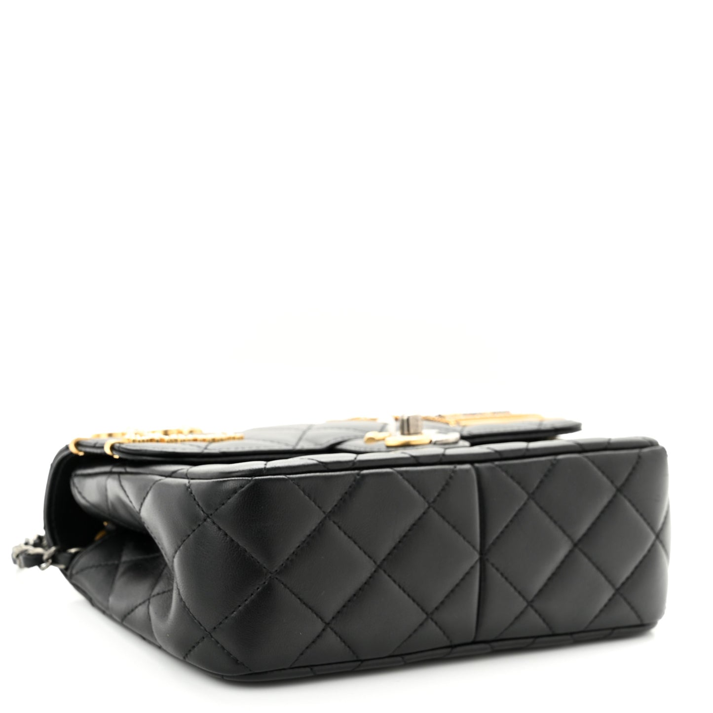 Lambskin Quilted Small Coco Clips Single Flap Black