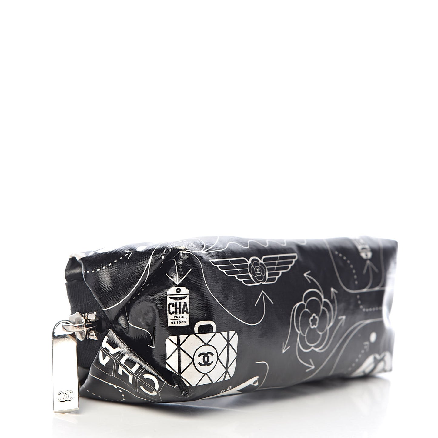 Coated Canvas Small Airline Cosmetic Pouch Black White
