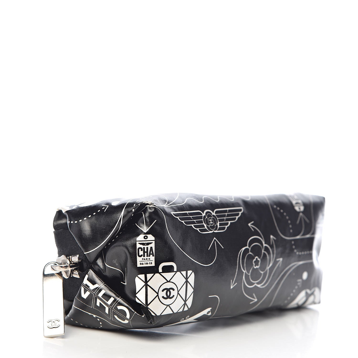 Chanel Coated Canvas Small Airline Cosmetic Pouch Black White 4 of 7