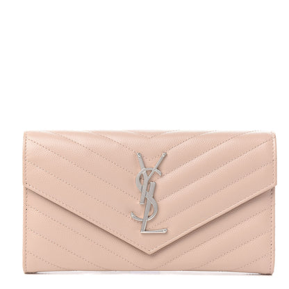 Saint Laurent Grain De Poudre Matelasse Chevron Monogram Flap Wallet Pale Pink 1 of 7