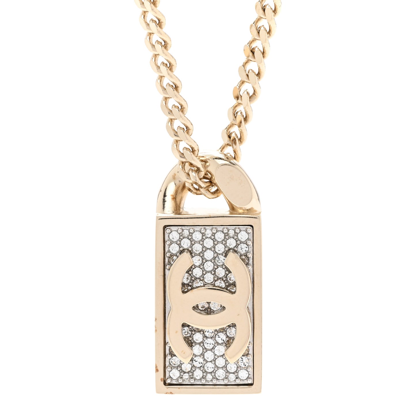 Crystal Dog Tag Charm Necklace Gold