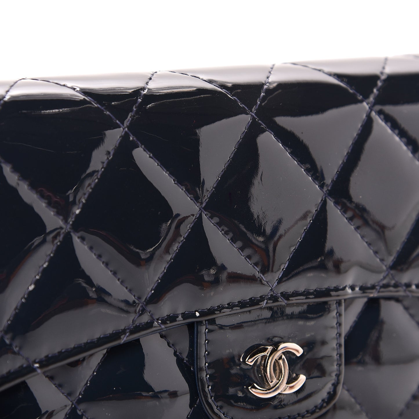 Patent Calfskin Quilted Large Flap Wallet Blue