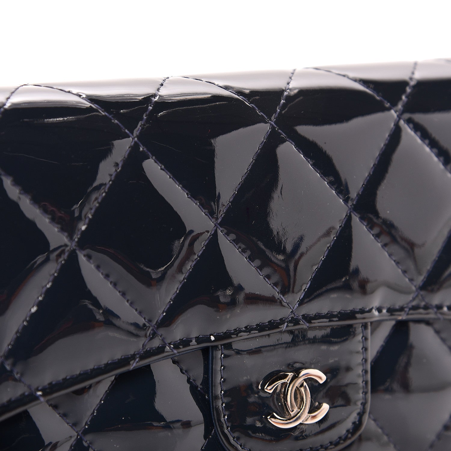 Chanel Patent Calfskin Quilted Large Flap Wallet Blue 11 of 14