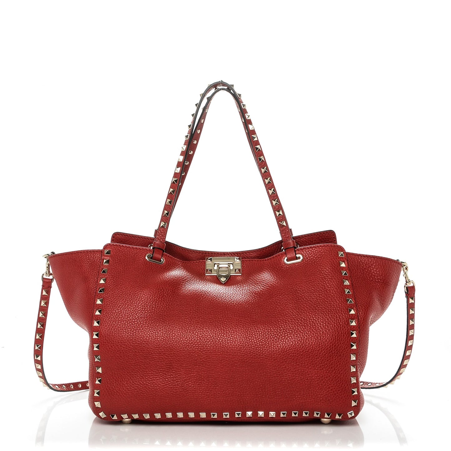 Pebbled Calfskin Medium Rockstud Tote Rosso Valentino
