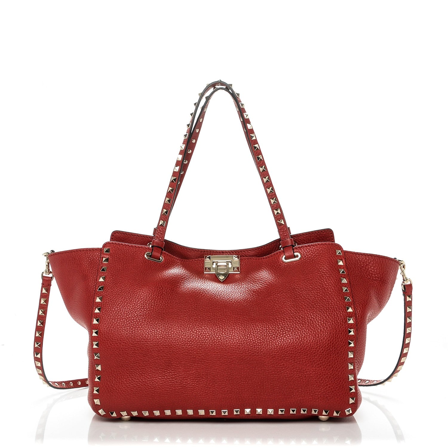 Valentino Garavani Pebbled Calfskin Medium Rockstud Tote Rosso Valentino 1 of 6