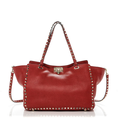 Valentino Garavani Pebbled Calfskin Medium Rockstud Tote Rosso Valentino 1 of 6