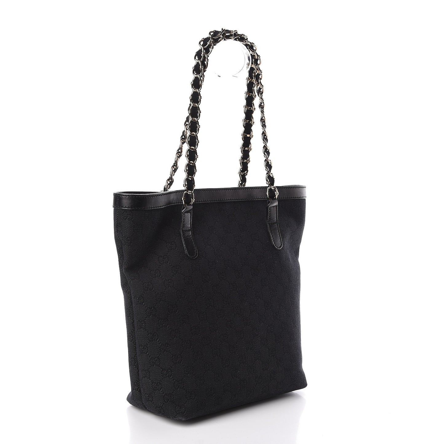 Denim Monogram Chain Bucket Tote Black