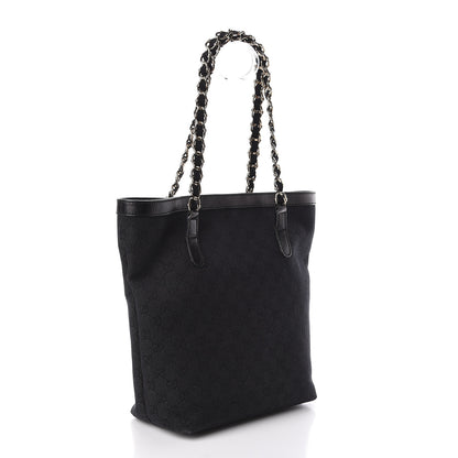 Gucci Denim Monogram Chain Bucket Tote Black 3 of 10