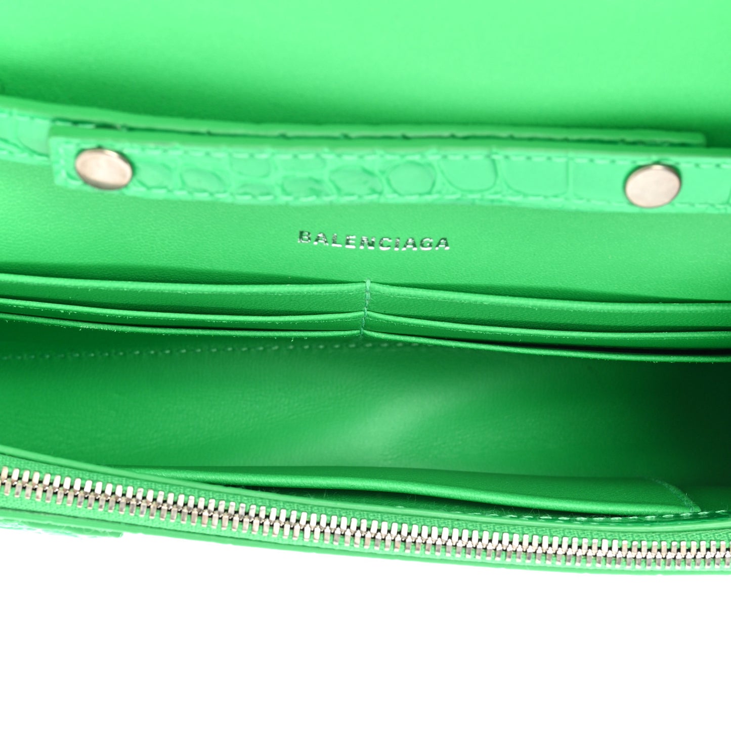 Shiny Calfskin Tonal B Crocodile Embossed Hourglass Chain Bag Vivid Green