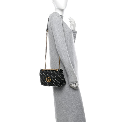 Gucci X BALENCIAGA Calfskin Matelasse Logo Print Small GG Marmont Shoulder Bag Black 2 of 11