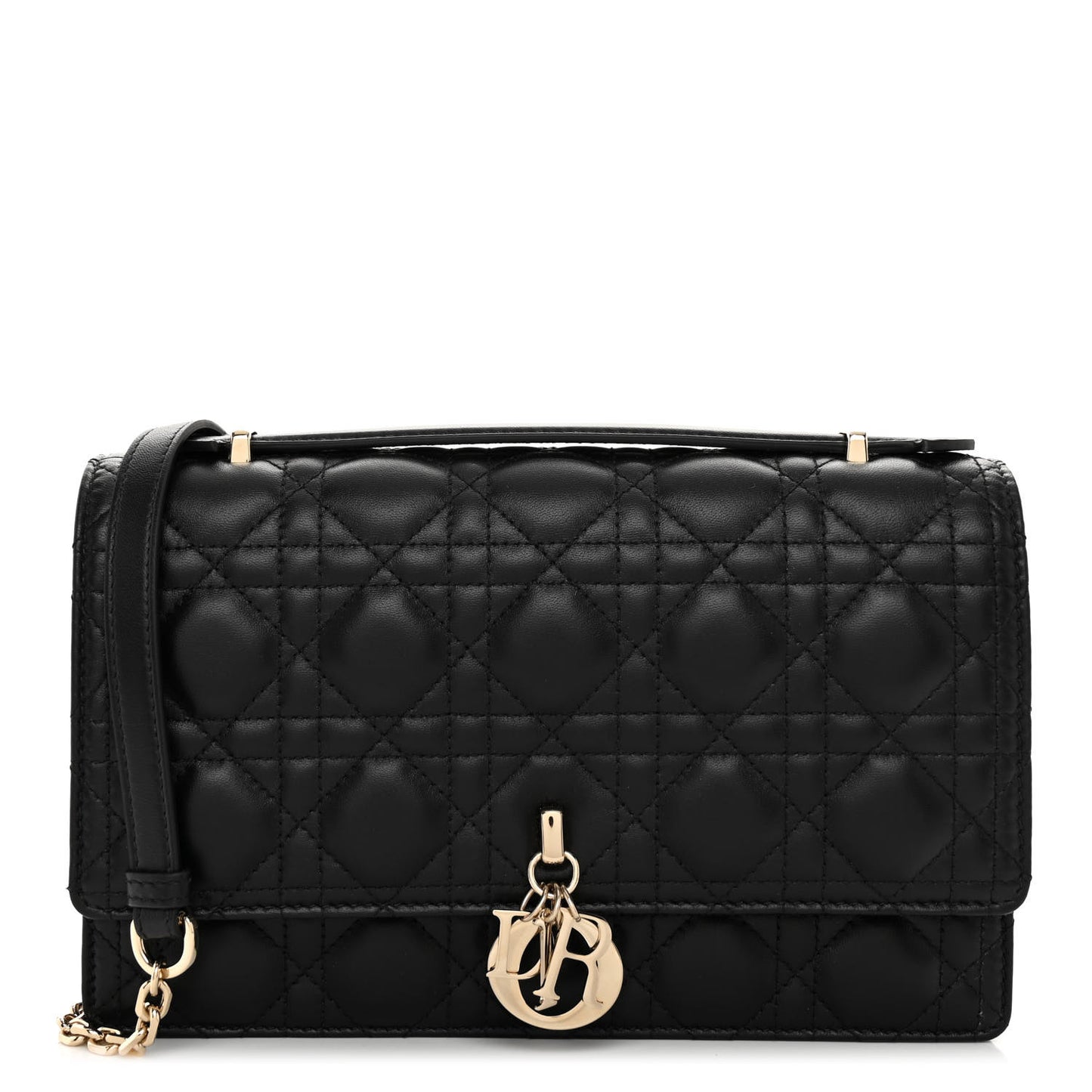 CHRISTIAN DIOR Lambskin Cannage Miss Dior Chain Pouch Black