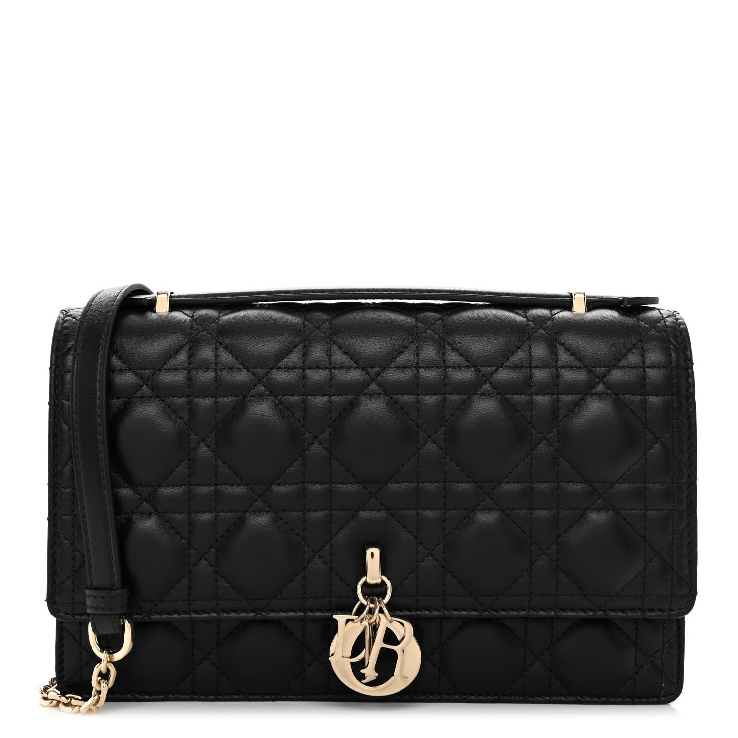 Christian Dior CHRISTIAN DIOR Lambskin Cannage Miss Dior Chain Pouch Black 1 of 9