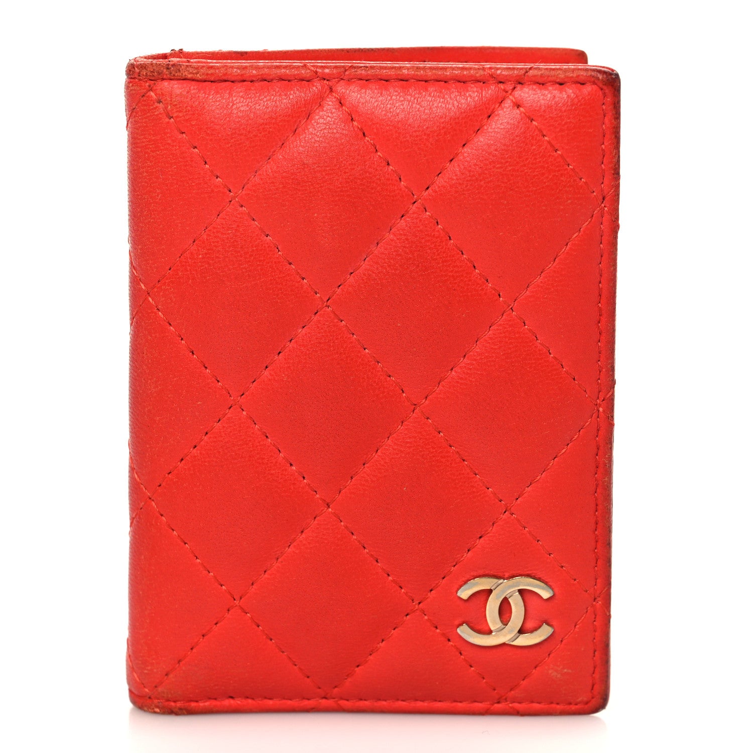 Chanel Lambskin Quilted Card Holder Wallet Red 1 of 9