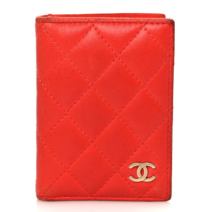 Chanel Lambskin Quilted Card Holder Wallet Red 1 of 9
