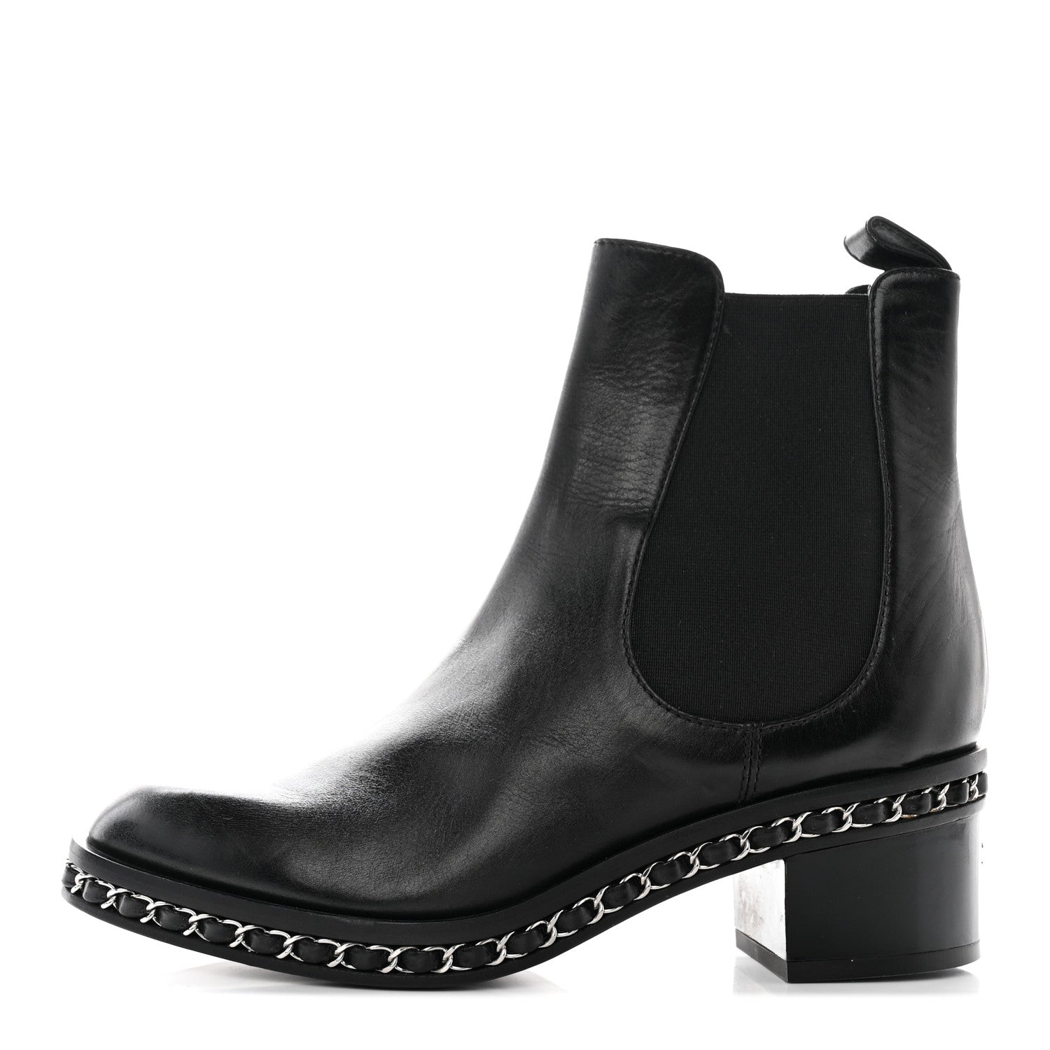 Chanel Calfskin Chain Around Chelsea Boots 38.5 Black 1 of 13