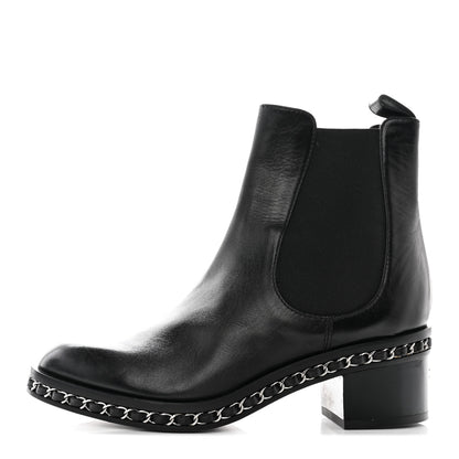 Chanel Calfskin Chain Around Chelsea Boots 38.5 Black 1 of 13
