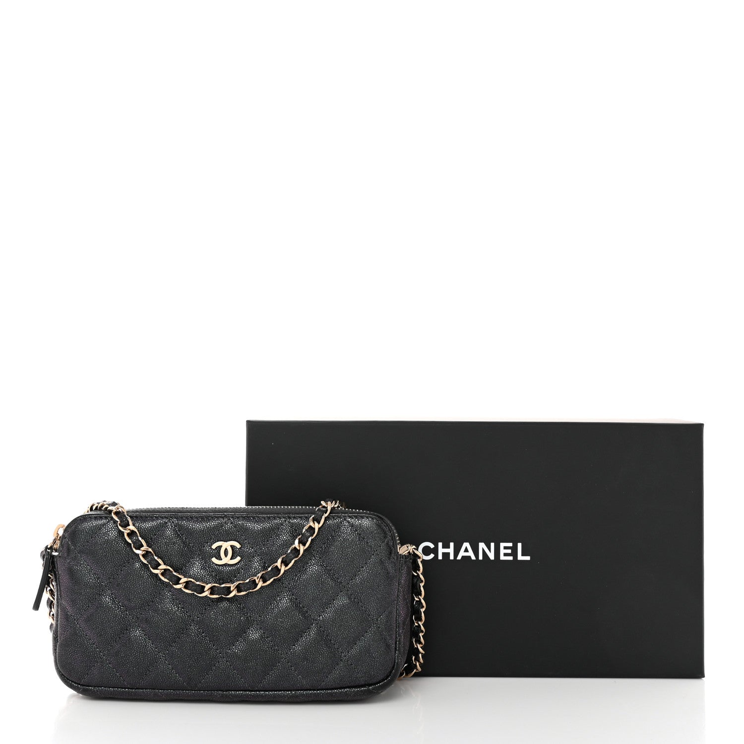 Chanel Iridescent Caviar Quilted Small Clutch With Chain Black 14 of 14