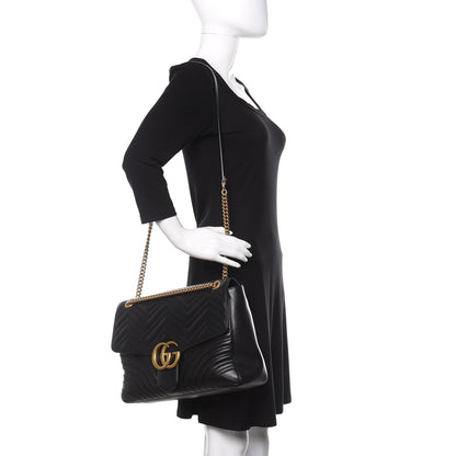 Gucci Calfskin Matelasse Large GG Marmont Shoulder Bag Black 3 of 18