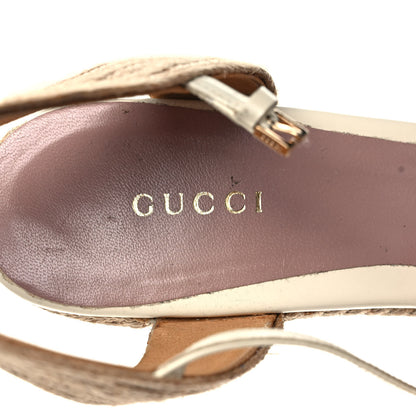 Gucci Kid Scamosciato Horsebit Platform Espadrille Wedge Sandals 41.5 Cream 7 of 8