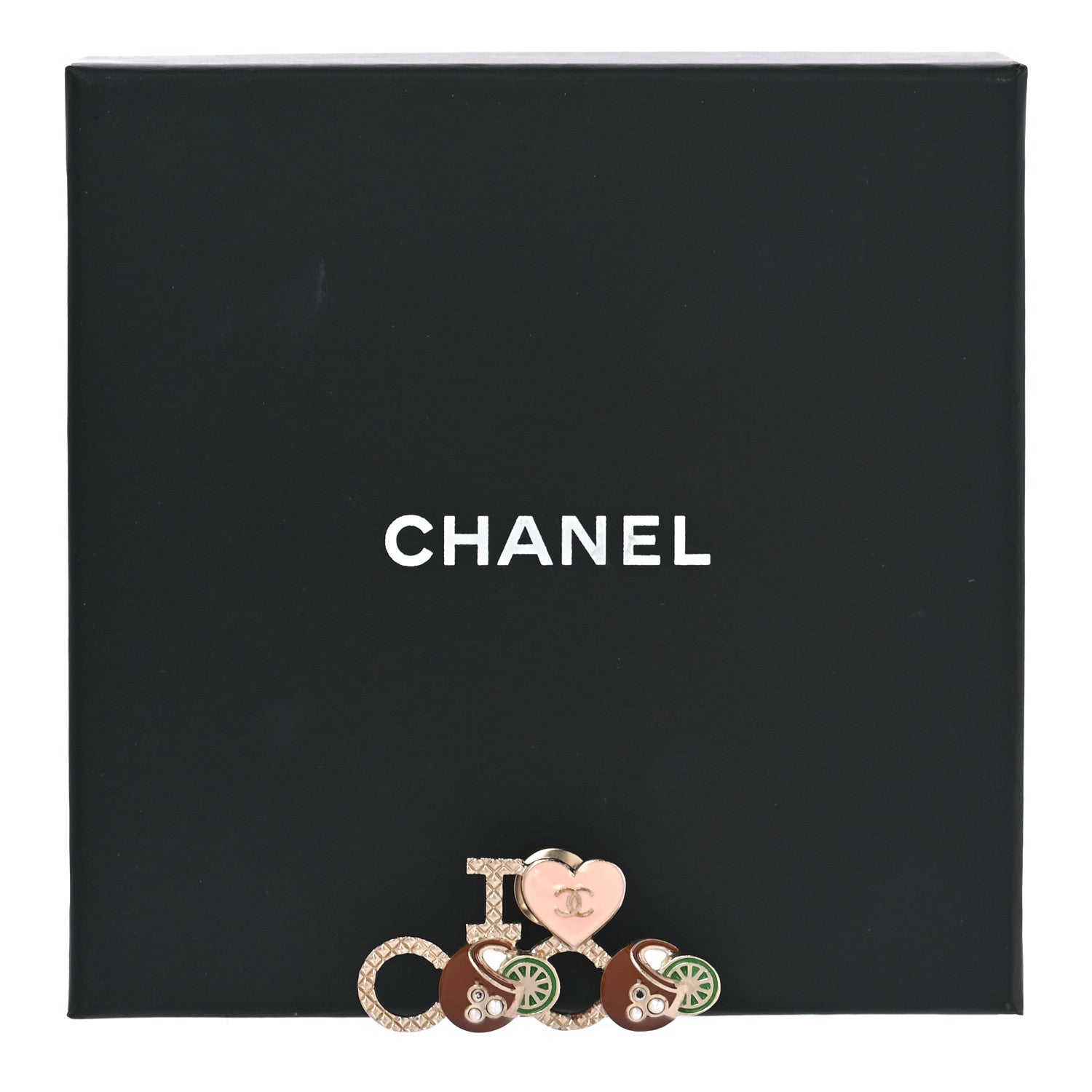 Chanel Metal Resin Pearl I Love Coco Brooch Gold Brown Pink 5 of 5